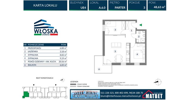 Mieszkanie, 3 pok., 49 m2, Koszalin Unii Europejskiej Centrum Handlowe, Jezioro, Kości (3)