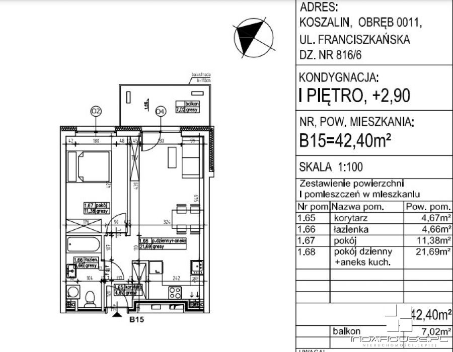 Mieszkanie, 2 pok., 42 m2, Koszalin Franciszkańska (3)