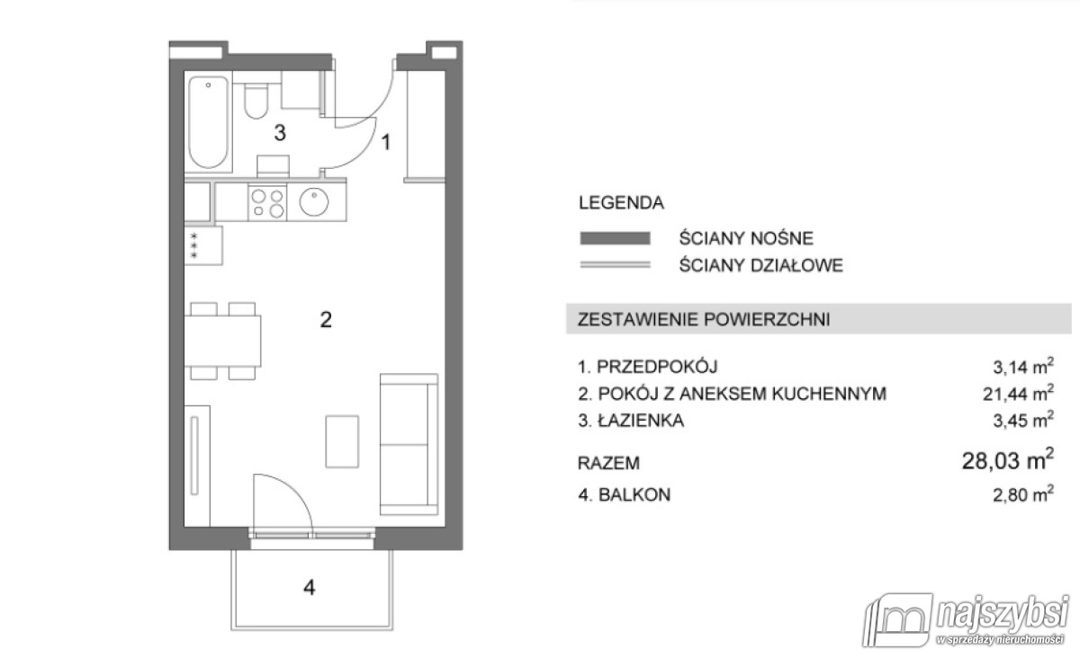 Mieszkanie, 1 pok., 28 m2, Stargard Osiedle Perseusza (12)