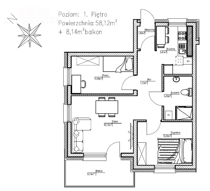 Drawsko Pomorskie 3 p 58,12m2 Ip balkon garaż! (2)