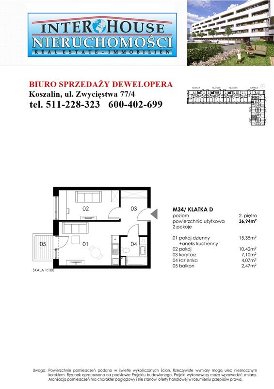 Mieszkanie, 2 pok., 37 m2, Koszalin Wenedów Przedszkole, Przystanek Autobusowy (3)